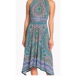 London Times Gorgeous Mandala Print Asymetrical Dress - Size 8